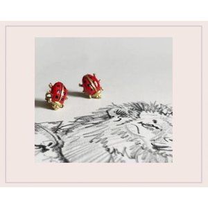 Vintage Red Ladybug Stud Enamel Earrings Gold Tone